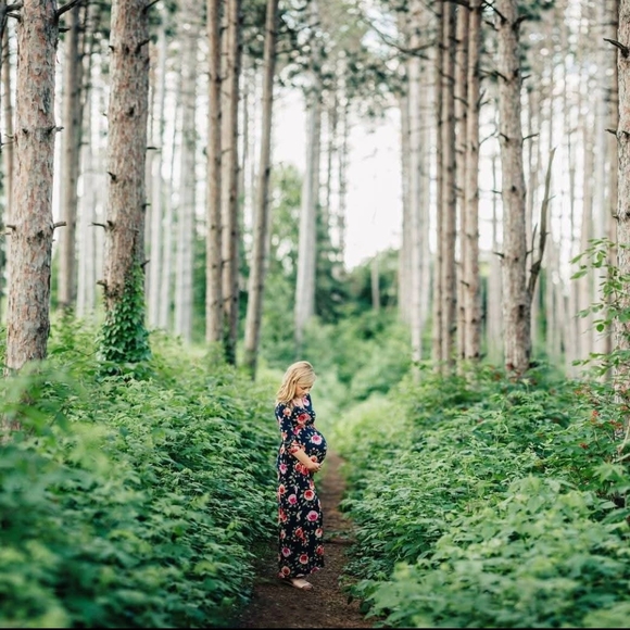 Floral Maxi Dress - Navy and Pink - Picture 3 of 3